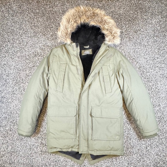 Eddie Bauer Other - Eddie Bauer Superior Down Parka Boys M 10/12 Olive Green Faux Fur Hood Coat